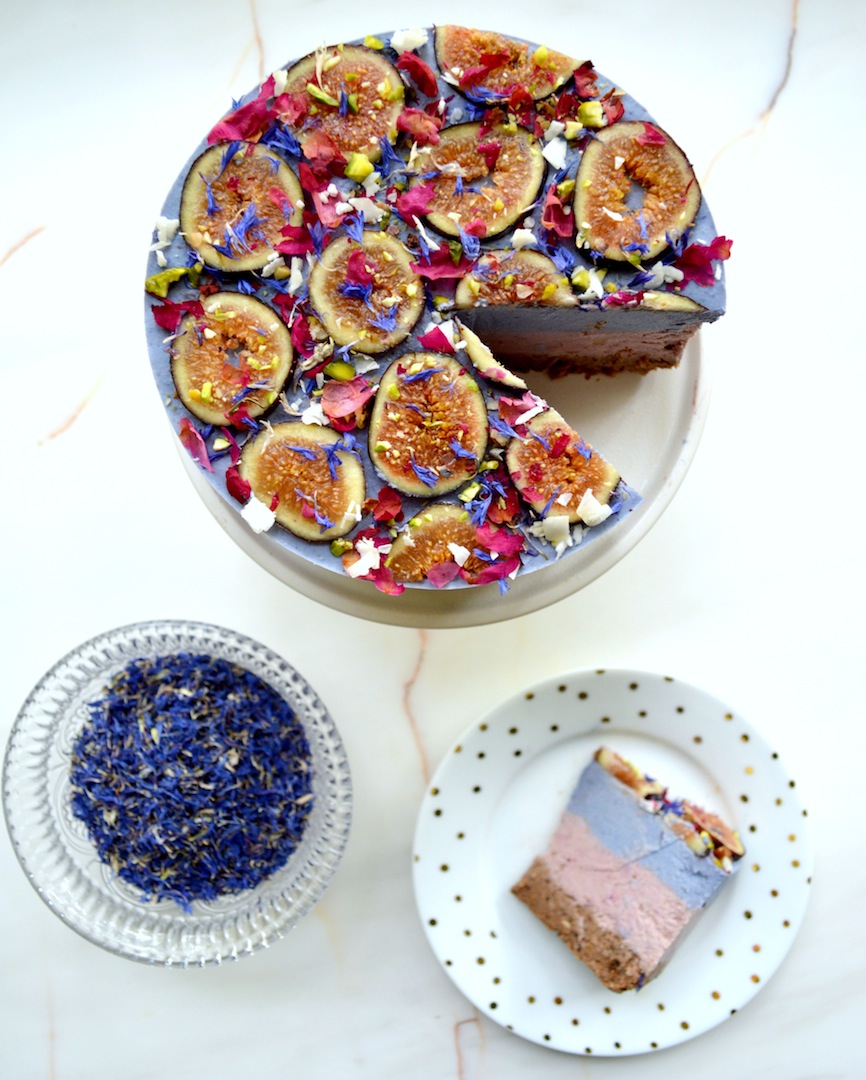 Blue Matcha & Fig 'Kaleidoscope' Cheesecake (Raw, Vegan) by Plantbased Baker