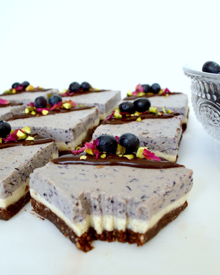 Blueberry Dream Bars with Chocolate Hazelnut Crust (Raw, Vegan) by Plantbased Baker